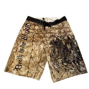 Apprime Board Shorts M Death to the Wicked‎ Grim Reaper Graphic Print
